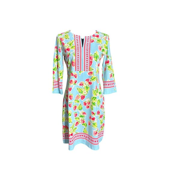 Barbara Erickson Women's Cotton Split-Neck Bright Strawberry Print Dress S NWOT - Picture 1 of 12